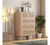 FEEOHOME Armoire à tiroirs en rotin, Meuble Profondeur 30cm, Meuble de Rangement avec Dispositif Anti-basculement, Commode 5 tiroirs, Chambre d'enfant, Commode Chambre pour Chambre, Salon, Entrée