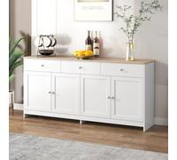 FEEOHOME Buffet Cuisine, Meuble de Rangement Multifonctionnel avec 3 Tiroirs et 4 Portes, Commode Blanche Blanc, Armoire de Cuisine, pour Salon, Bureau, 160x37x75cm