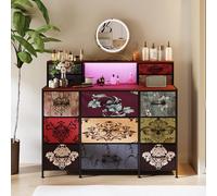 FEEOHOME Commode 9 tiroirs, Meuble de Rangement, Meuble Profondeur 30cm, Armoire 9 tiroirs avec LED Réglable et USB, Commode d'adulte, Coiffeuse Vintage pour Chambre, Salon, Entrée