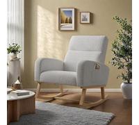 FEEOHOME Fauteuil à Bascule, Chaise a Bascule avec Dossier, Fauteuil Chambre Bebe avec accoudoirs et Poche, Pieds en Bois Massif, Velours Teddy Chaise Loisir pour Chambre, Salon