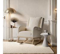 FEEOHOME Fauteuil Chambre Bebe, Fauteuil à Bascule avec Poches latérales, Chaise a Bascule avec accoudoirs et Dossier, Chaise Loisir avec Base en Bois pour Chambre, Salon