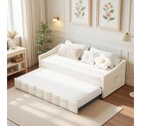 FEEOHOME Lit canapé Convertible 90 x 200 cm, Canapé lit 1 Place, Canapé-Lit avec Poches latérales et sommier à Lattes pour Enfants Fonctionnel Adulte pour Salon, Chambre, Velours (Crème)