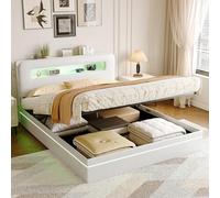 FEEOHOME Lit Double rembourré 140 x 200 cm, lit avec sommier et Cadre de Lits, Lit capitonné avec Espace de Rangement et LED, Lits Coffre avec sommier à Lattes pour Adulte Adolescent, Velours