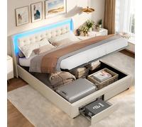 FEEOHOME Lit Double rembourré 160 x 200 cm, lit Multifonction avec sommier à Lattes et Espace de Rangement, Lit 2 Personnes avec LED, Cadre de lit pour Adulte Adolescent, Velours