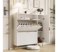 FEEOHOME Meuble à Chaussures, Armoire à Chaussures avec 4 Portes, Meuble Chaussure Rangement 20 Paires avec Espace de Rangement et étagère réglable, pour Couloir, entrée, 100x24x114.5cm