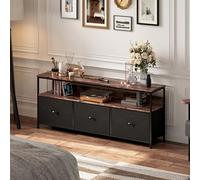 FEEOHOME Meuble TV en Métal, Support pour Téléviseur 55 Pouces, Table Télé avec Réglable LED et 3 tiroirs en PU, Cadre en Métal avec étagères de Rangement, pour Salon ou Chambre, 137 x 57 x 30