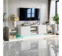 FEEOHOME Meuble TV Flottant, Support pour Téléviseur 75 Pouces, Meuble TV Moderne avec Espace de Rangement Ouvert et LED Réglable, Cadre en Verre, Table Télé pour Salon, Chambre à Coucher