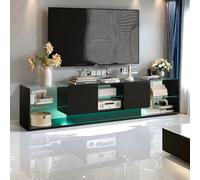 FEEOHOME Meuble TV Flottant, Support pour Téléviseur 75 Pouces, Meuble TV Moderne avec Espace de Rangement Ouvert et LED Réglable, Cadre en Verre, Table Télé pour Salon, Chambre à Coucher (Noir)