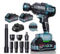 FEEOHOME Perceuse sans fil 1/2" LED, Clé à impact sans fil Brushless avec 6 vitesses, visseuse à chocs 21 V visseuse à batterie avec couple maximal 1600 N.m pour briques, métal, bois