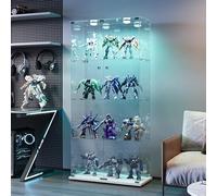 FEEOHOME Vitrine en Verre avec Lampe, vitrine de Collection en Verre, Transparent vitrine avec 4 Couches avec 2 Portes, sur Pied Vitrines trempé pour Salon, Chambre à Coucher Blanc