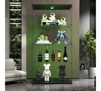 FEEOHOME Vitrine en Verre avec LED, Transparent vitrine sur Pied Vitrine trempé Moderne en Verre 4 Couches avec 2 Porte, vitrines de Collection pour Salon, Chambre à Coucher, 82x36x164cm (Noir)