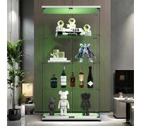 FEEOHOME Vitrine en Verre avec LED, Transparent vitrine sur Pied Vitrine trempé Moderne en Verre 4 Couches avec 2 Porte, vitrines de Collection pour Salon, Chambre à Coucher, 82x36x164cm (Blanc)