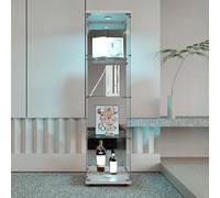 FEEOHOME Vitrine en Verre LED, vitrine sur Pied en Miroir, Vitrine trempé Moderne en Verre 4 Couches avec 1 serrures, vitrines de Collection pour Salon, Chambre à Coucher, Bureau, 43x36x164cm (Blanc)