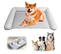 Feeon Tapis de refroidissement pour animaux de compagnie - Tapis de refroidissement d'été en soie glacée pour chats et chiens - Grand tapis d'été portable avec fond antidérapant pour chien (gris