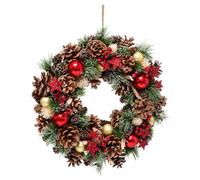 FEERIC Christmas - Couronne de Noël Artificiel Branches de Houx, étoiles et Pommes de pin D 35 cm