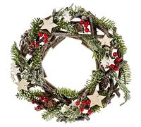 Feeric Lights & Christmas Couronne de Noël "Ferme aux sapins" bois étoiles dorées D30cm