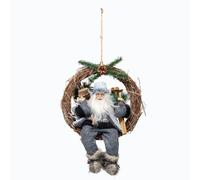 Feeric Christmas Couronne de Noël avec Père Noël Skieur en Fourrure Grise