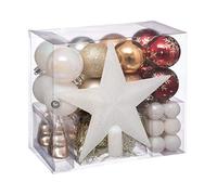 FEERIC CHRISTMAS - Décoration de Sapin de Noël Kit 44 pièces Assorties, Boule, Guirlande et Cimier - Blanc et Doré