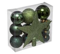 FEERIC CHRISTMAS - Décoration de Sapin de Noël Kit de 18 pièces Boules et Cimier - Vert Olive et Kaki