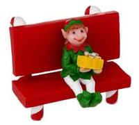 Fééric Lights and Christmas - Accessoire Village de Noël "Lutin sur Banc" 6cm Rouge Rouge G
