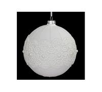 Fééric Lights and Christmas - Boule de Noël en Verre Dentelle Perle 10cm Blanc Blanc