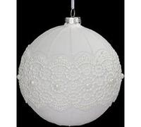 Fééric Lights and Christmas - Boule de Noël en Verre "Dentelle Perle" 10cm Blanc