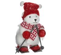 Fééric Lights and Christmas - Ours avec Bonnet & Skis Étoile 40cm Blanc & Rouge