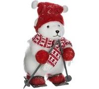 Fééric Lights and Christmas - Ours avec Bonnet & Skis "Étoile" 40cm Blanc & Rouge G