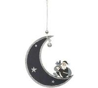 Fééric Lights and Christmas - Sujet de Noël Lune Bois 12cm Gris Bleu G
