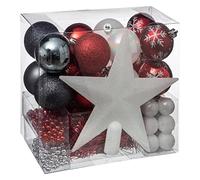 FEERIC LIGHTS & CHRISTMAS Atmosphera - Kits de Boules de Noël avec Cimier - Décoration de fêtes pour Sapin de Noël - 44 pièces Blanc/Rouge/Bleu
