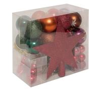 FEERIC LIGHTS & CHRISTMAS Atmosphera - Kits de Boules de Noël avec Cimier - Décoration de fêtes pour Sapin de Noël - 44 Pièces - Rouge/Vert