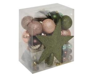 FEERIC LIGHTS & CHRISTMAS Atmosphera - Kits de Boules de Noël avec Cimier - Décoration de fêtes pour Sapin de Noël - 44 pièces Vert/Marron