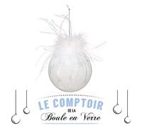 Feeric Lights et Christmas - Boule de Noël Verre 90mm Plume Lignes - Mat