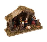 Feeric Lights et Christmas - Crèche de noël à LED avec 7 santons 20x13cm résine et Bois
