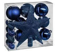 Kit 18 décorations de sapin - Boule et cimier - Bleu nuit Bleu