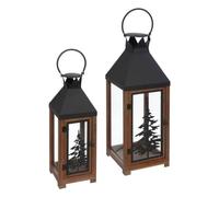 Feeric lights et christmas - Lanterne bois sapin metal x2