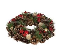 Bougeoir Centre de Table Couronne en Bois décoré Noël & 4 Photophores en Verre - Feeric Christmas