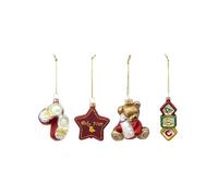 Féérie Lights & Christmas - 4 Sujets de Noël en verre à suspendre - Rouge, Vert et Doré Rouge G