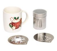 Féérie Lights & Christmas - Coffret Mug de Noël avec pochoirs et saupoudreuse Blanc