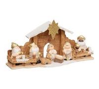 Féérie Lights & Christmas - Crèche de Noël 7 santons en grès et bois Marron