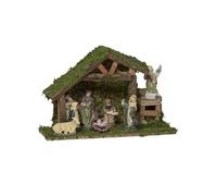 Féérie Lights & Christmas - Crèche de Noël en bois et ses 8 santons en porcelaine