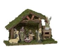 Féérie Lights & Christmas - Crèche de Noël en bois et ses 8 santons en porcelaine Marron G