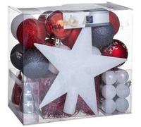 Féérie Lights & Christmas - Kit Décoration pour sapin de Noël - 44 Pièces - Blanc, rouge, gris foncé et argenté - Marc en terre sauvage Blanc G