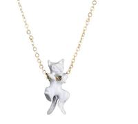FEERIES ET MERVEILLES COLLIER CHAT BLANC, FIGURINE CHAT, STATUETTE CHAT