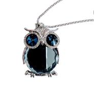 FÉERIES ET MERVEILLES COLLIER CHOUETTE, PIERRE EN NACRE GRISE MIROIR sur cristaux autrichiens, figurine chouette, collier hibou