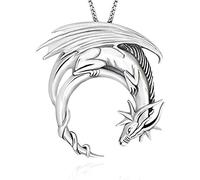 FEERIES ET MERVEILLES COLLIER DRAGON LUNO EN ARGENT, statuette dragon, figurine dragon, bijoux dragon