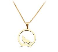 Féeries et merveilles COLLIER LOUP HURLANT DORé, FIGURINE LOUP, STATUETTE LOUP