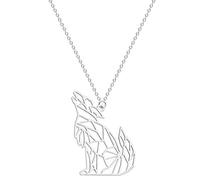 FÉERIES ET MERVEILLES COLLIER LOUP ORIGAMI ARGENT, COLLIER ORIGAMI, FIGURINE LOUP, STATUETTE LOUP