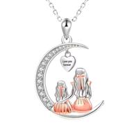 FEERIES ET MERVEILLES Collier Mère Fille, Pendentif Lune avec Cristaux, Cœur 'Love You Forever', Bijoux maman