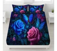 Féerique Plantes Drap Housse Doux Housse de Matelas, Impression de Roses Feuilles Papillon Lavable Ajustable Drap-Housse Poche Profonde 30 cm, Ensemble de Literie (160 x 190,Romantique Luxe,)